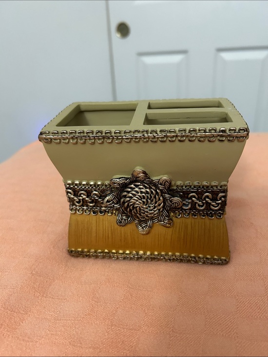 Other - Ornate Gold and Sage Decorative Organizer for Bathroom Vanity or Desk